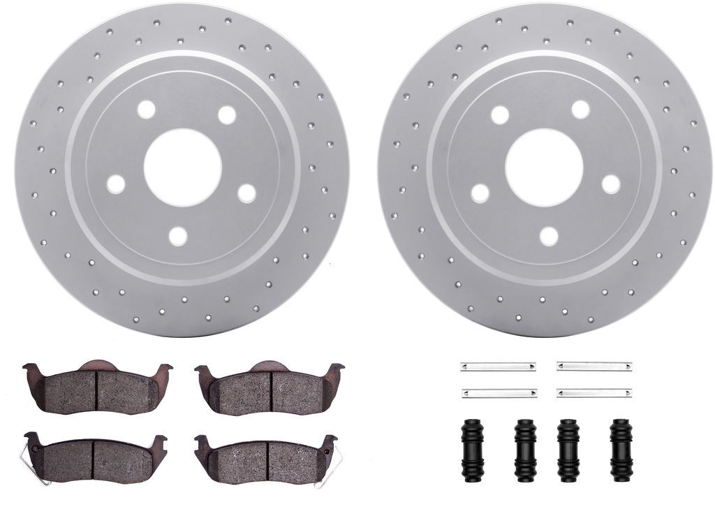 Dynamic Friction 2412-42036 - Brake Kit - Geoperformance Brake Rotors-Drilled and Ultimate Duty Performance Brake Pads with Hardware