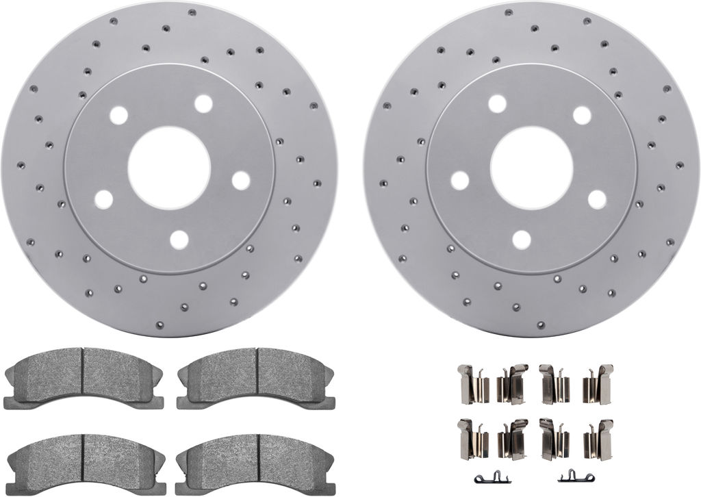 Dynamic Friction 2412-42081 - Brake Kit - Geoperformance Brake Rotors-Drilled and Ultimate Duty Performance Brake Pads with Hardware
