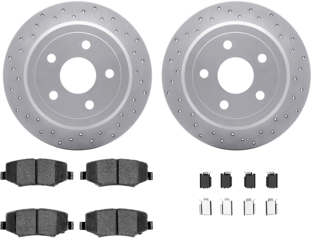 Dynamic Friction 2412-42089 - Brake Kit - Geoperformance Brake Rotors-Drilled and Ultimate Duty Performance Brake Pads with Hardware