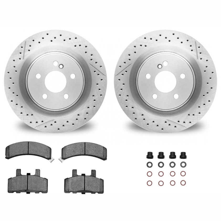 Dynamic Friction 2412-48007 - Brake Kit - Hi Carbon Drilled and Slotted Rotors and 1400 Brake Pads With Hardware