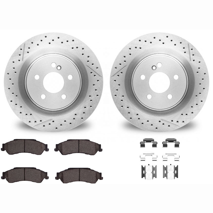 Dynamic Friction 2412-48010 - Brake Kit - Hi Carbon Drilled and Slotted Rotors and 1400 Brake Pads With Hardware