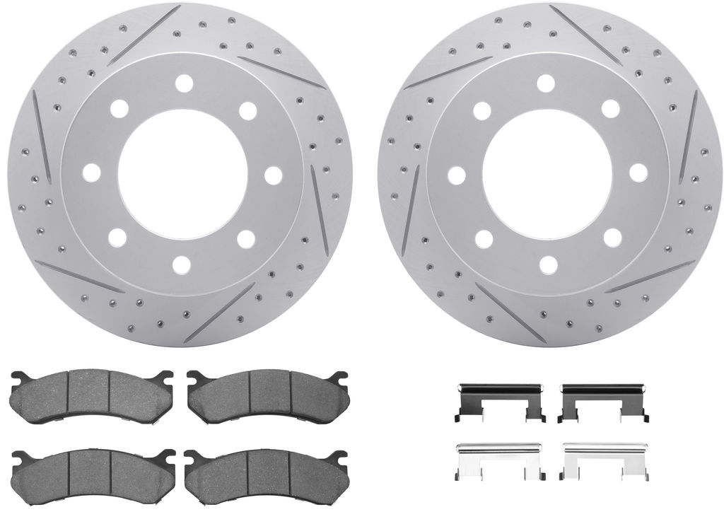 Dynamic Friction 2412-48016 - Brake Kit - Hi Carbon Drilled and Slotted Rotors and 1400 Brake Pads With Hardware