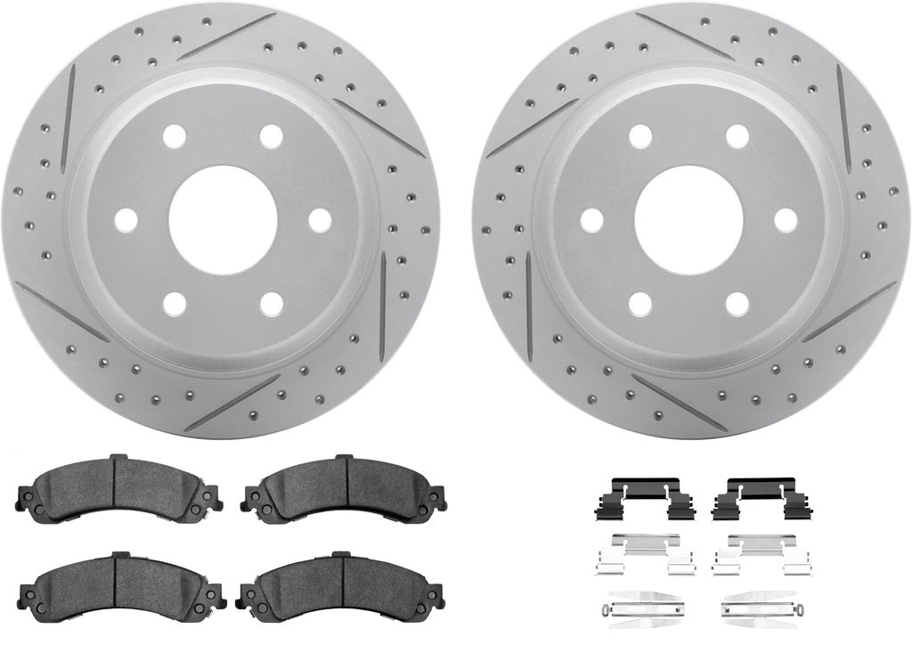 Dynamic Friction 2412-48018 - Brake Kit - Hi Carbon Drilled and Slotted Rotors and 1400 Brake Pads With Hardware