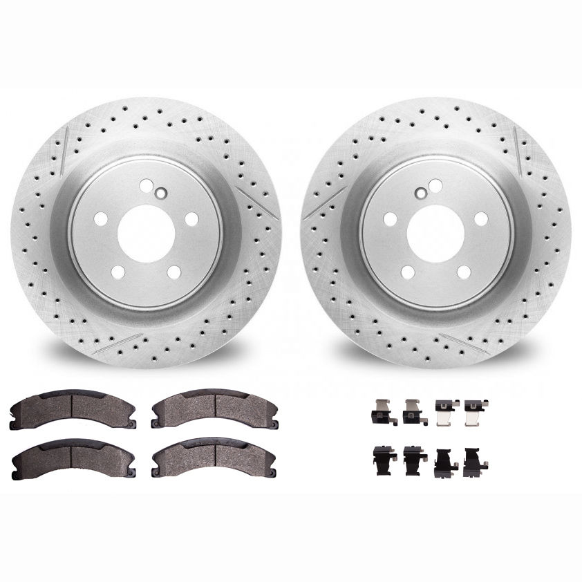 Dynamic Friction 2412-48029 - Brake Kit - Hi Carbon Drilled and Slotted Rotors and 1400 Brake Pads With Hardware