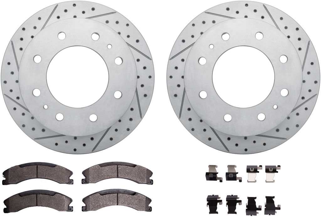 Dynamic Friction 2412-48033 - Brake Kit - Hi Carbon Drilled and Slotted Rotors and 1400 Brake Pads With Hardware