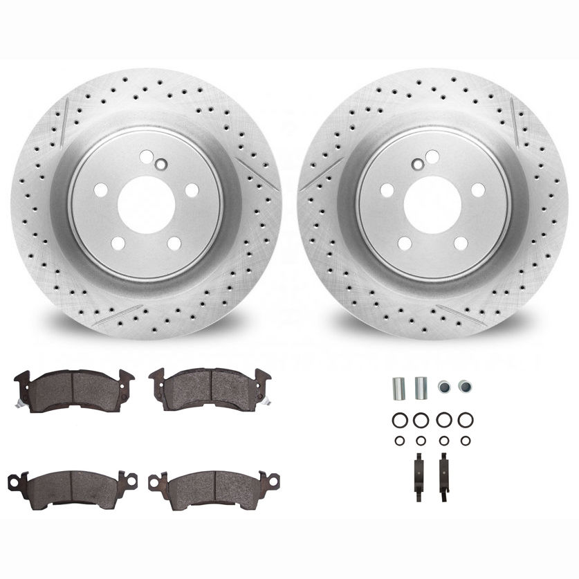 Dynamic Friction 2412-48036 - Brake Kit - Hi Carbon Drilled and Slotted Rotors and 1400 Brake Pads With Hardware
