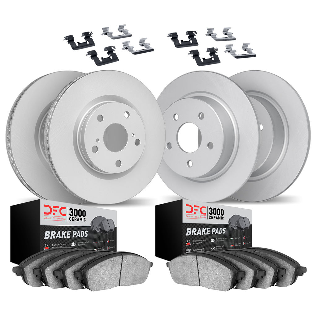 Dynamic Friction 4314-39024 - Brake Kit - Coated Brake Rotors and 3000 Ceramic Brake Pads with Hardware