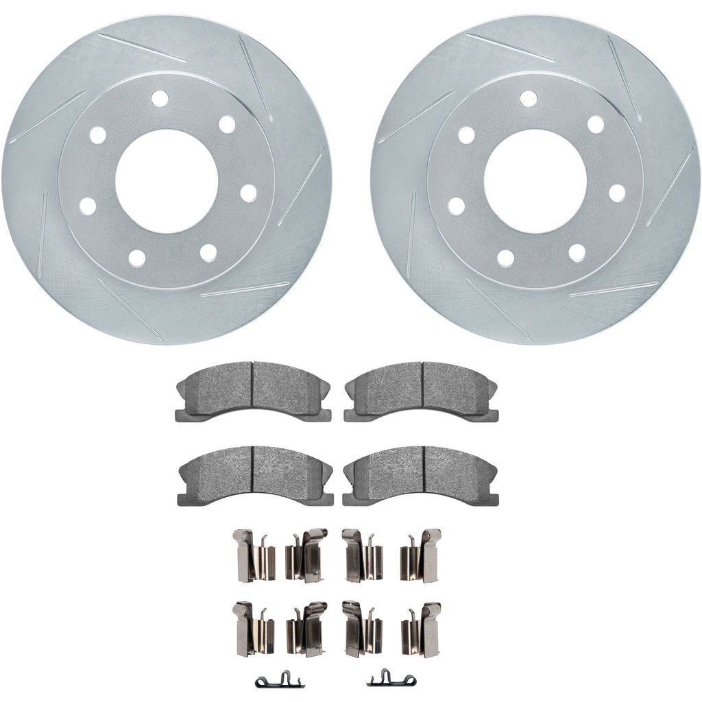 Dynamic Friction 5412-42033 - Brake Kit - Silver Zinc Coated Slotted Rotors and Heavy Duty Brake Pads With Hardware