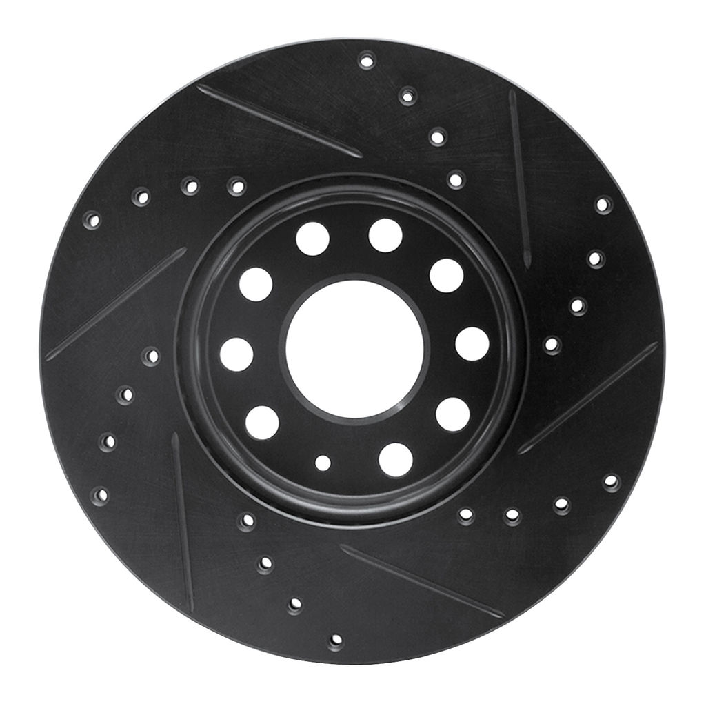 Dynamic Friction 633-74028L - Drilled and Slotted Black Zinc Brake Rotor