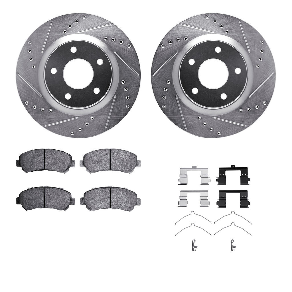 Full Kit DFC Brake Rotors-Drill/Slot-Silver with Ceramic Brake Pads and Hardware 