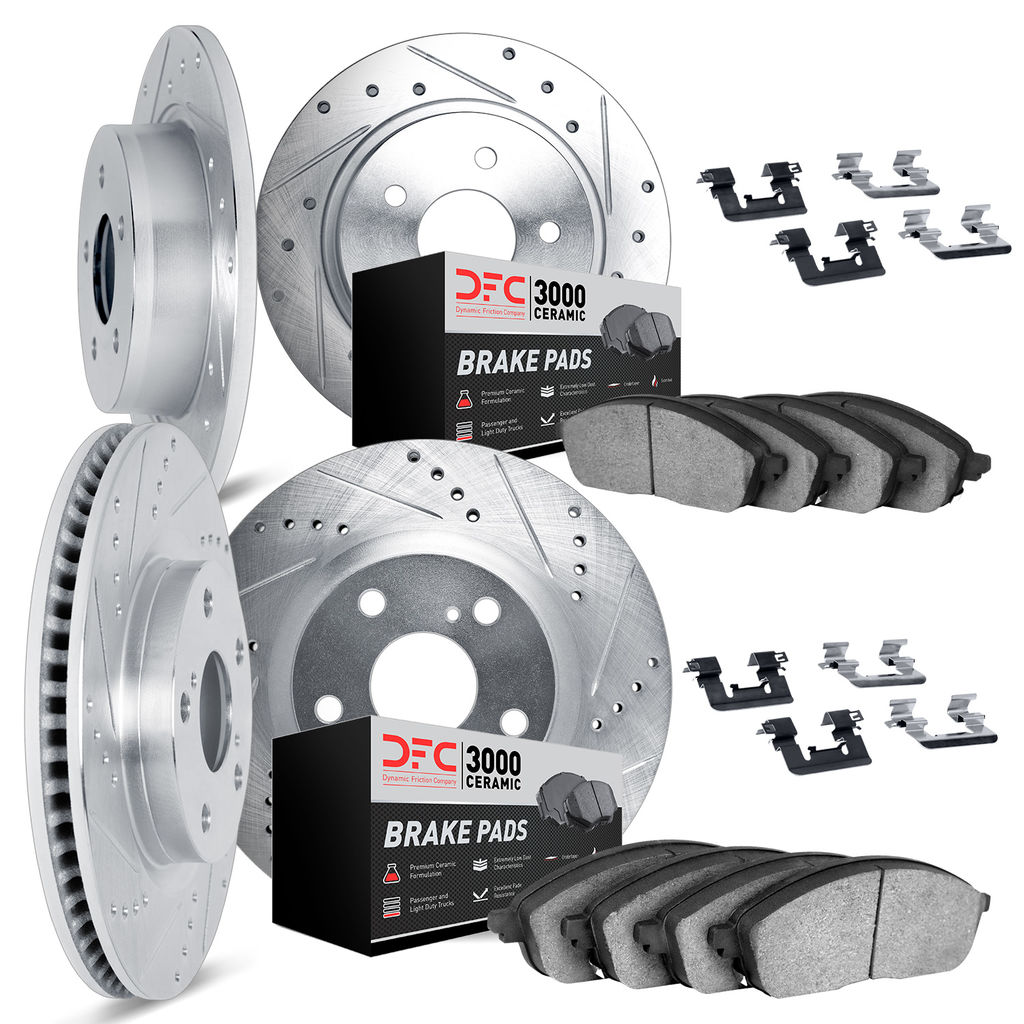 Dynamic Friction 7314-76082 - Brake Kit - Silver Zinc Coated Drilled and Slotted Rotors and 3000 Cer