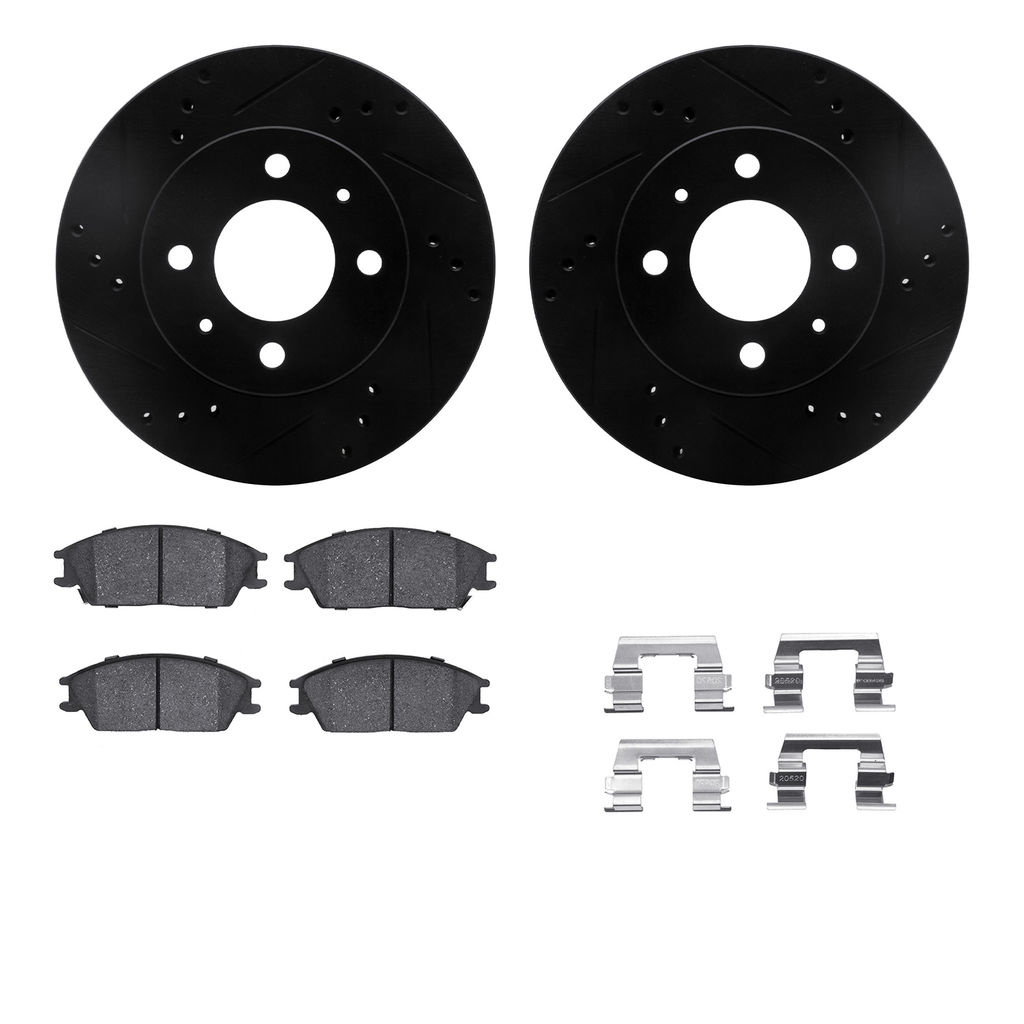 Dynamic Friction 8312-03006 - Brake Kit - Black Zinc Coated Drilled and Slotted Rotors and 3000 Ceramic Brake Pads With Hardware
