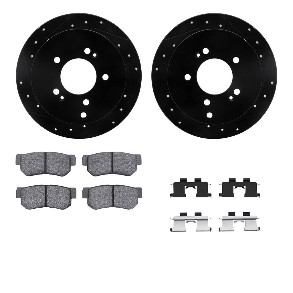 Dynamic Friction 8312-03020 - Brake Kit - Black Zinc Coated Drilled and Slotted Rotors and 3000 Ceramic Brake Pads With Hardware