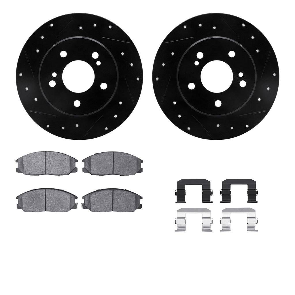 Dynamic Friction 8312-03021 - Brake Kit - Black Zinc Coated Drilled and Slotted Rotors and 3000 Ceramic Brake Pads With Hardware