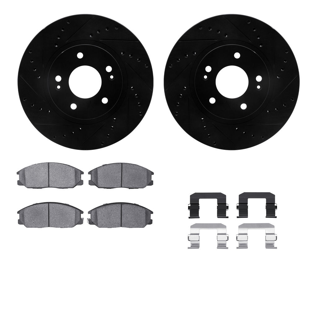 Dynamic Friction 8312-03022 - Brake Kit - Black Zinc Coated Drilled and Slotted Rotors and 3000 Ceramic Brake Pads With Hardware