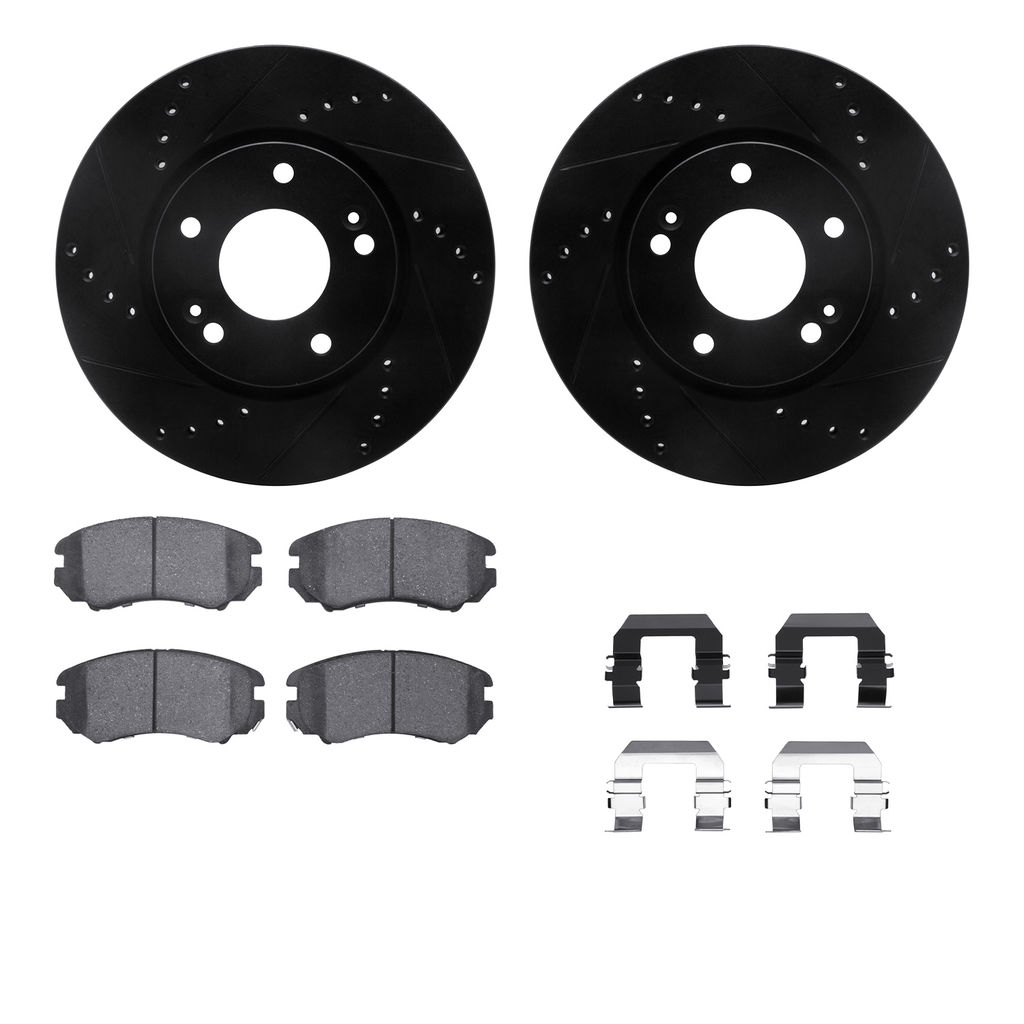 Dynamic Friction 8312-03025 - Brake Kit - Black Zinc Coated Drilled and Slotted Rotors and 3000 Ceramic Brake Pads With Hardware