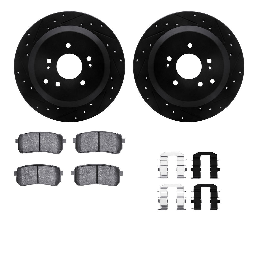 Dynamic Friction 8312-03048 - Brake Kit - Black Zinc Coated Drilled and Slotted Rotors and 3000 Ceramic Brake Pads With Hardware