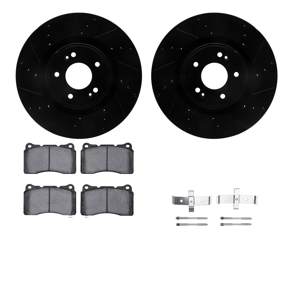 Dynamic Friction 8312-03073 - Brake Kit - Black Zinc Coated Drilled and Slotted Rotors and 3000 Ceramic Brake Pads With Hardware