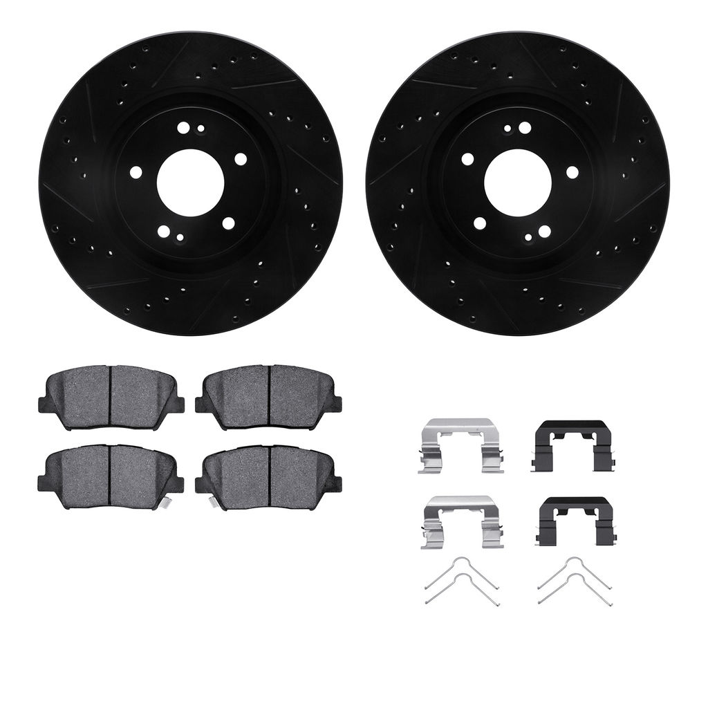 Dynamic Friction 8312-03081 - Brake Kit - Black Zinc Coated Drilled and Slotted Rotors and 3000 Ceramic Brake Pads With Hardware