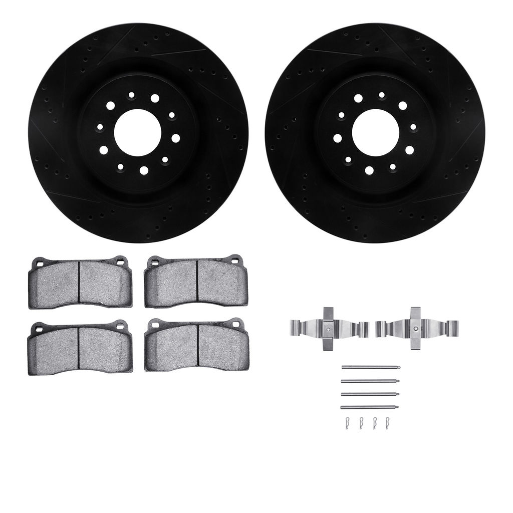 Dynamic Friction 8312-20012 - Brake Kit - Black Zinc Coated Drilled and Slotted Rotors and 3000 Ceramic Brake Pads With Hardware