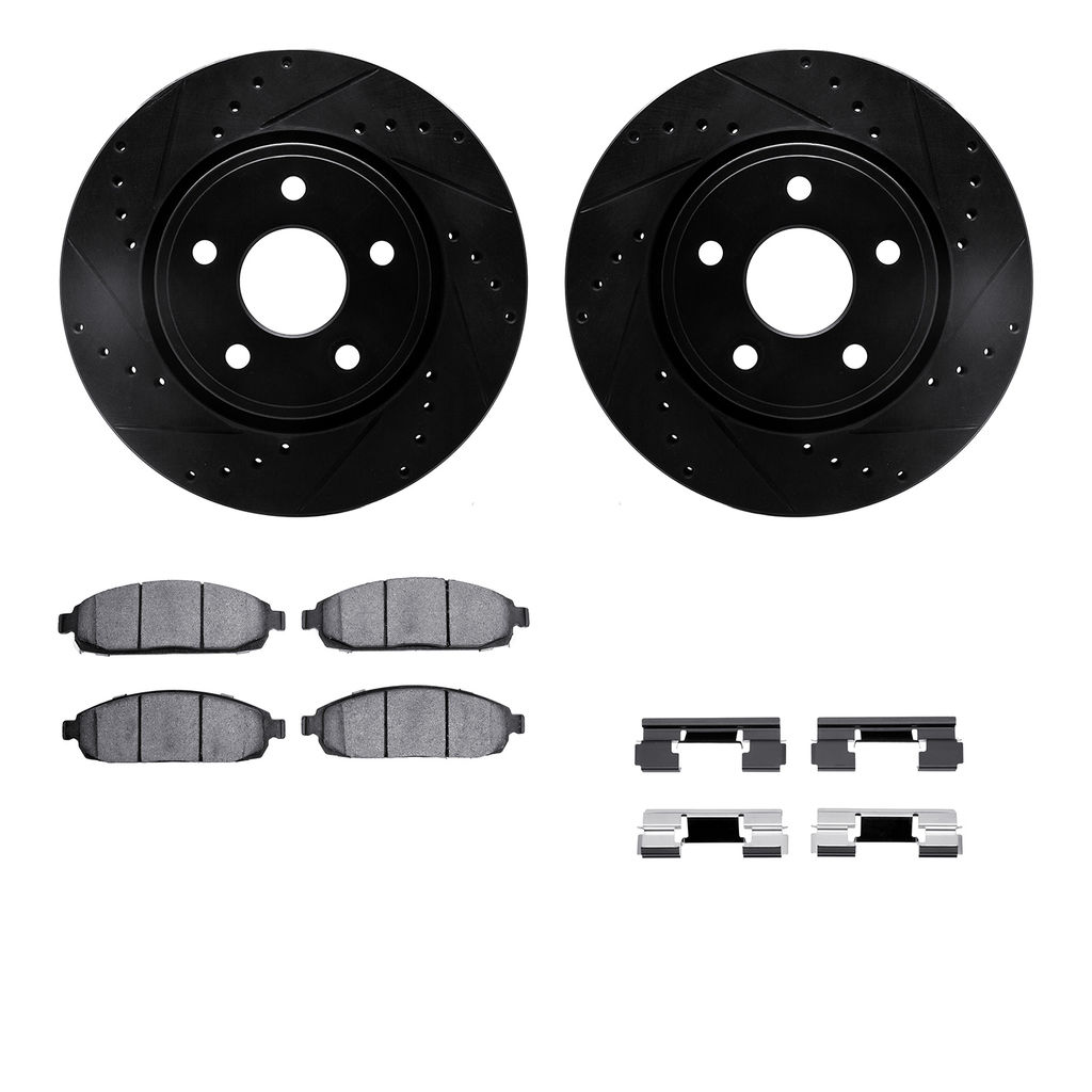 Dynamic Friction 8312-42026 - Brake Kit - Black Zinc Coated Drilled and Slotted Rotors and 3000 Ceramic Brake Pads With Hardware