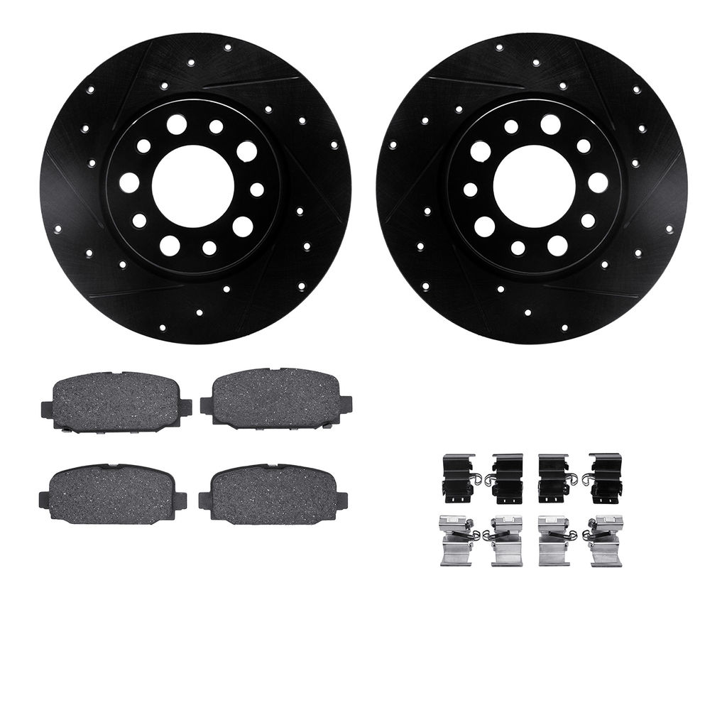 Dynamic Friction 8312-42052 - Brake Kit - Black Zinc Coated Drilled and Slotted Rotors and 3000 Ceramic Brake Pads With Hardware