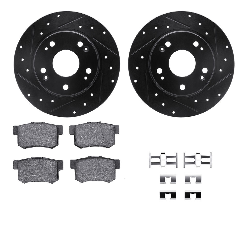 Dynamic Friction 8312-59050 - Brake Kit - Black Zinc Coated Drilled and Slotted Rotors and 3000 Ceramic Brake Pads With Hardware
