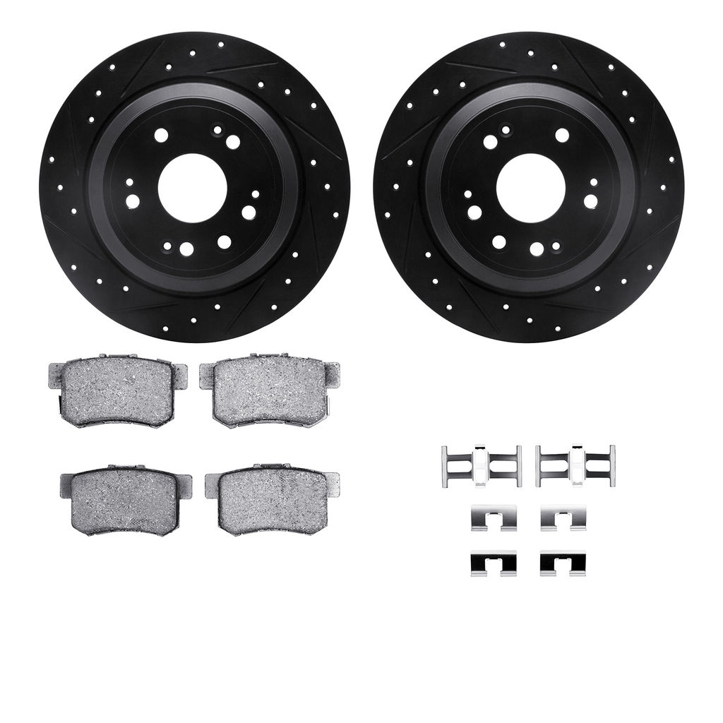 Dynamic Friction 8312-59075 - Brake Kit - Black Zinc Coated Drilled and Slotted Rotors and 3000 Ceramic Brake Pads With Hardware