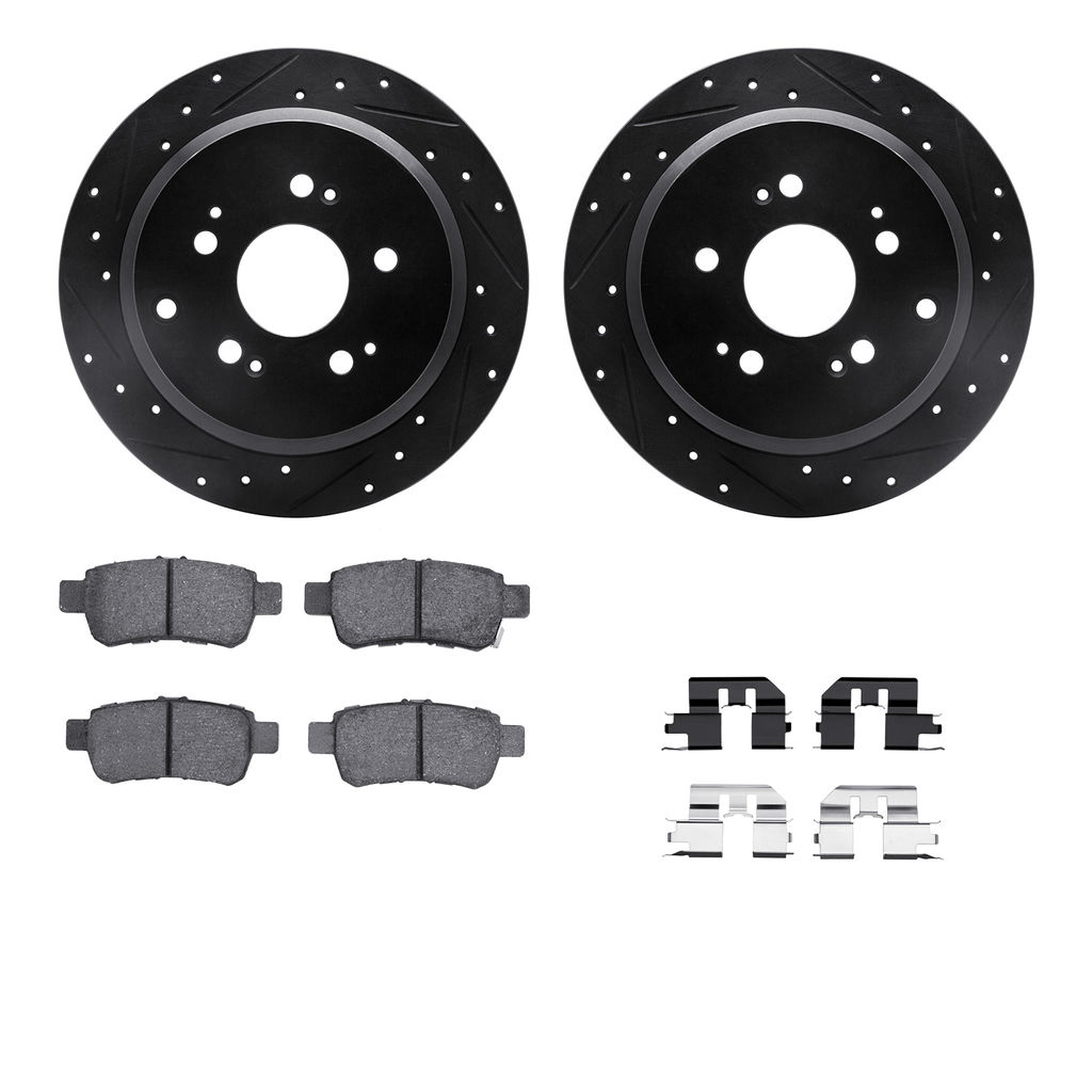 Dynamic Friction 8312-59077 - Brake Kit - Black Zinc Coated Drilled and Slotted Rotors and 3000 Ceramic Brake Pads With Hardware