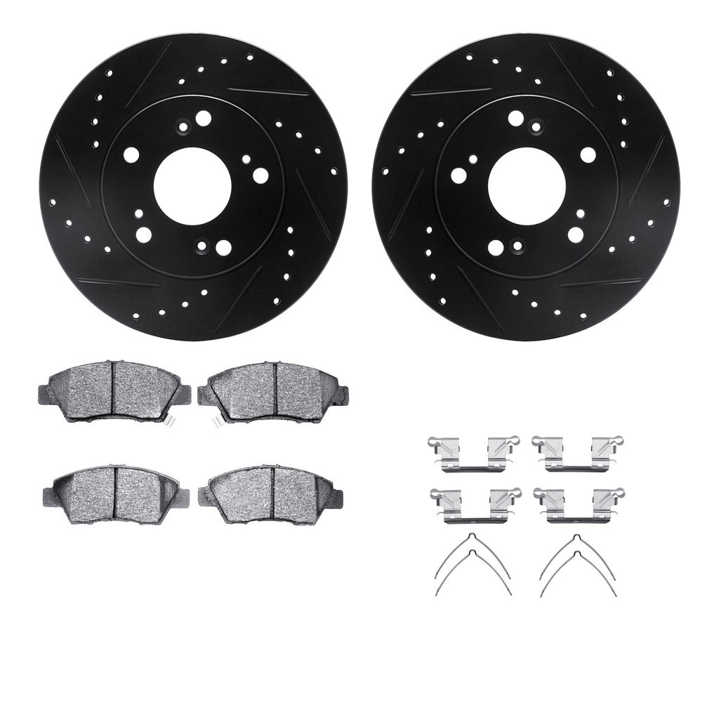 Dynamic Friction 8312-59080 - Brake Kit - Black Zinc Coated Drilled and Slotted Rotors and 3000 Ceramic Brake Pads With Hardware