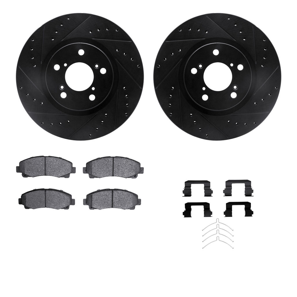 Dynamic Friction 8312-59092 - Brake Kit - Black Zinc Coated Drilled and Slotted Rotors and 3000 Ceramic Brake Pads With Hardware