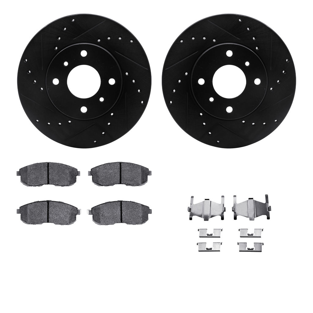 Dynamic Friction 8312-67073 - Brake Kit - Black Zinc Coated Drilled and Slotted Rotors and 3000 Ceramic Brake Pads With Hardware