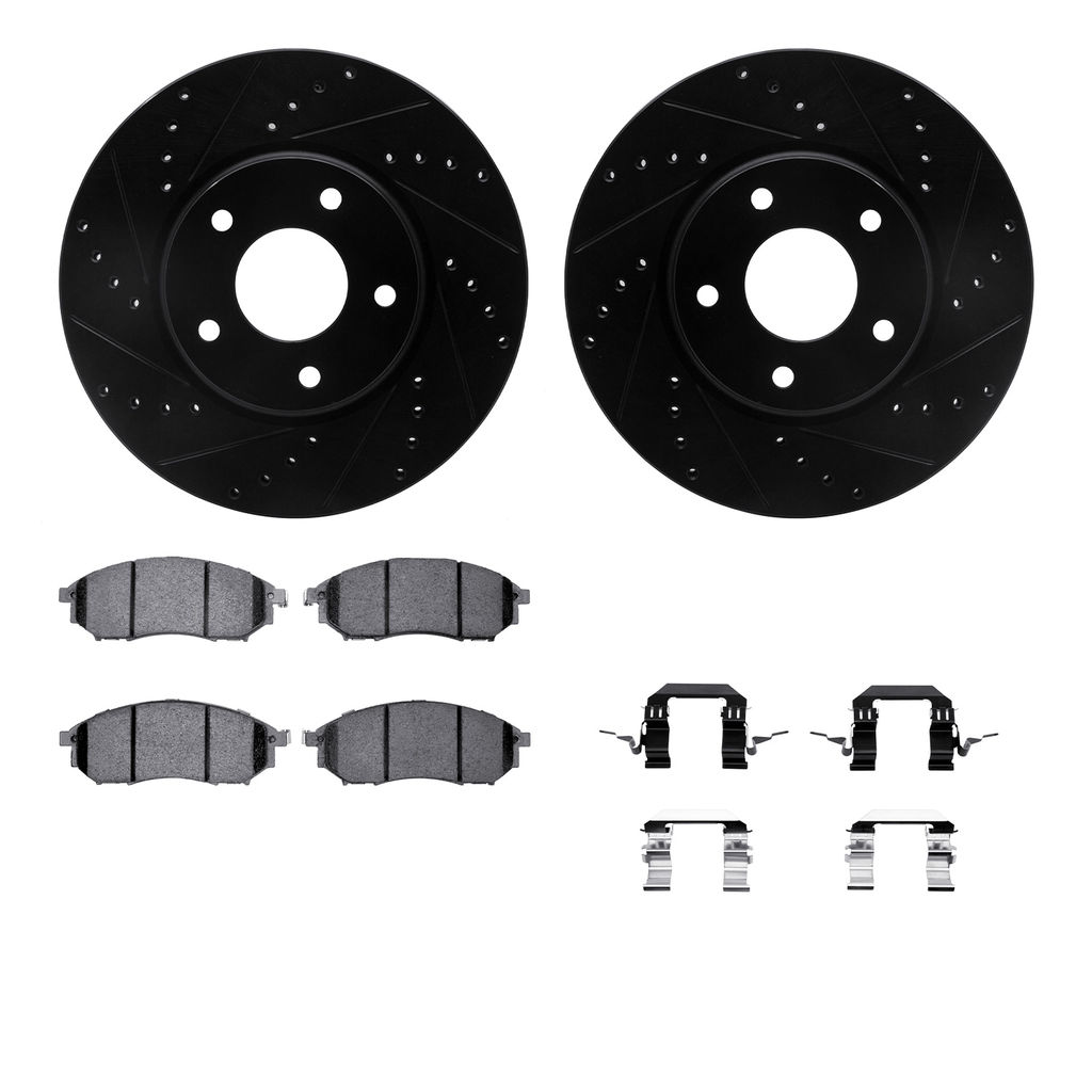 Dynamic Friction 8312-67093 - Brake Kit - Black Zinc Coated Drilled and Slotted Rotors and 3000 Ceramic Brake Pads With Hardware