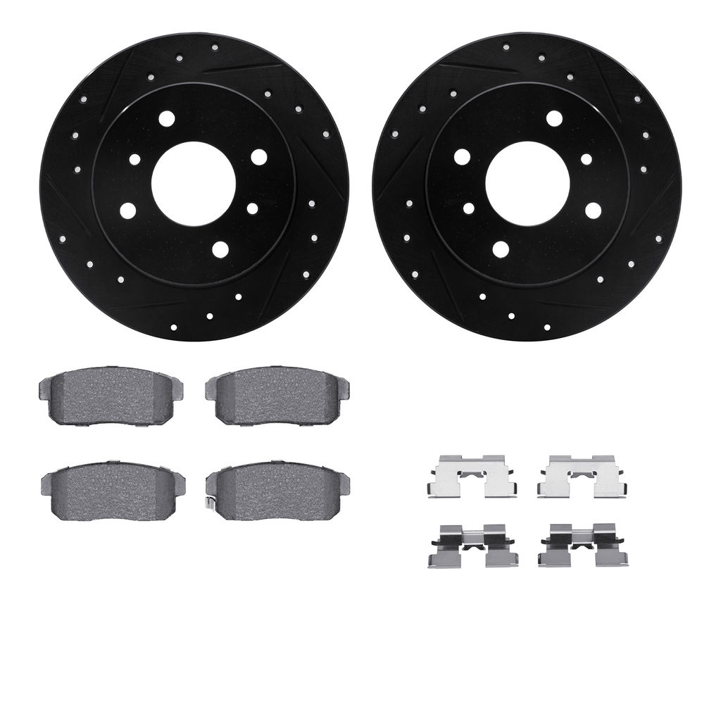 Dynamic Friction 8312-67095 - Brake Kit - Black Zinc Coated Drilled and Slotted Rotors and 3000 Ceramic Brake Pads With Hardware
