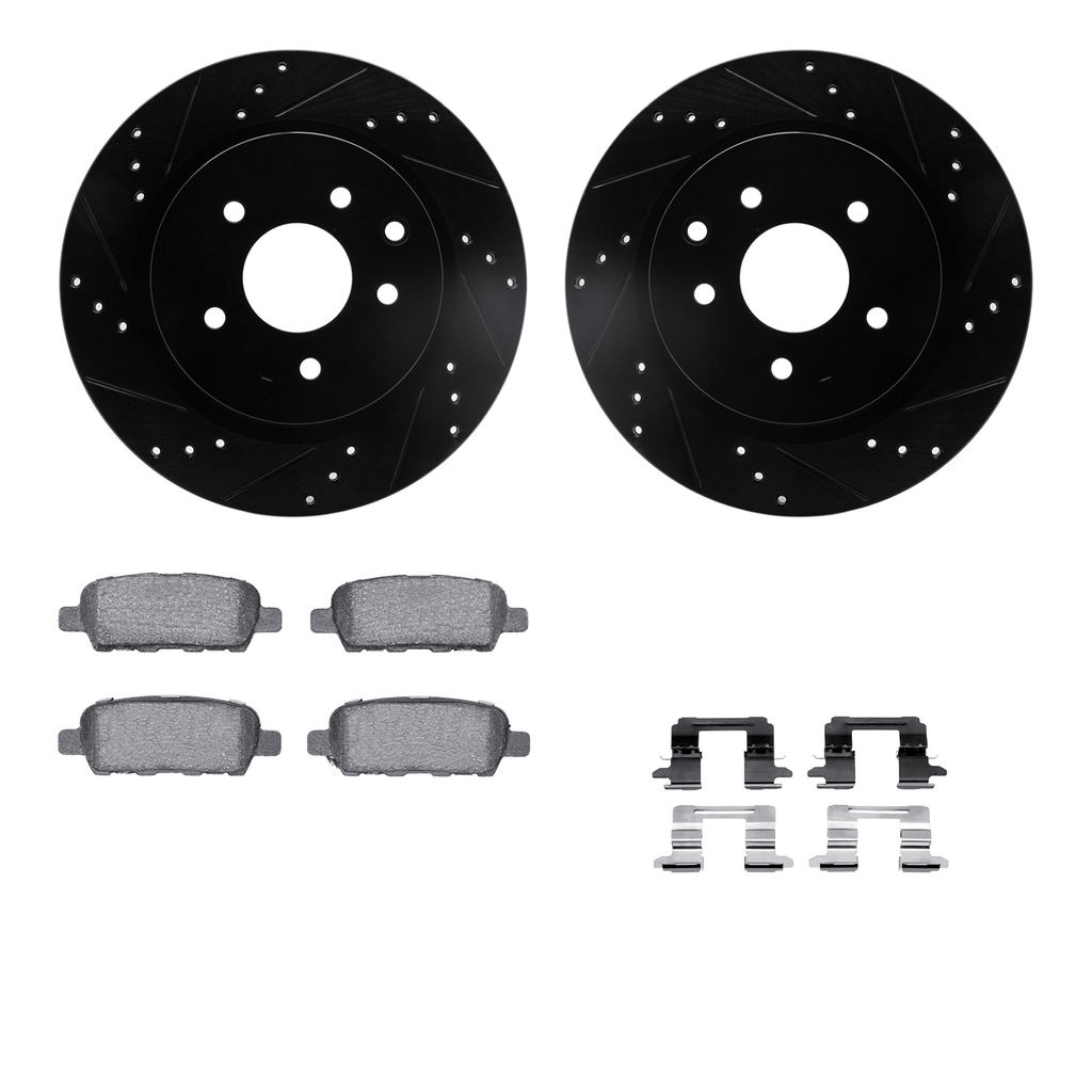 Dynamic Friction 8312-67100 - Brake Kit - Black Zinc Coated Drilled and Slotted Rotors and 3000 Ceramic Brake Pads With Hardware