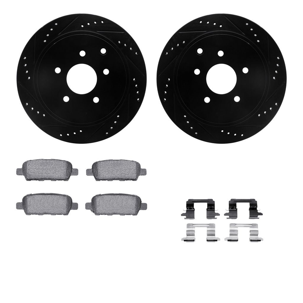 Dynamic Friction 8312-67102 - Brake Kit - Black Zinc Coated Drilled and Slotted Rotors and 3000 Ceramic Brake Pads With Hardware