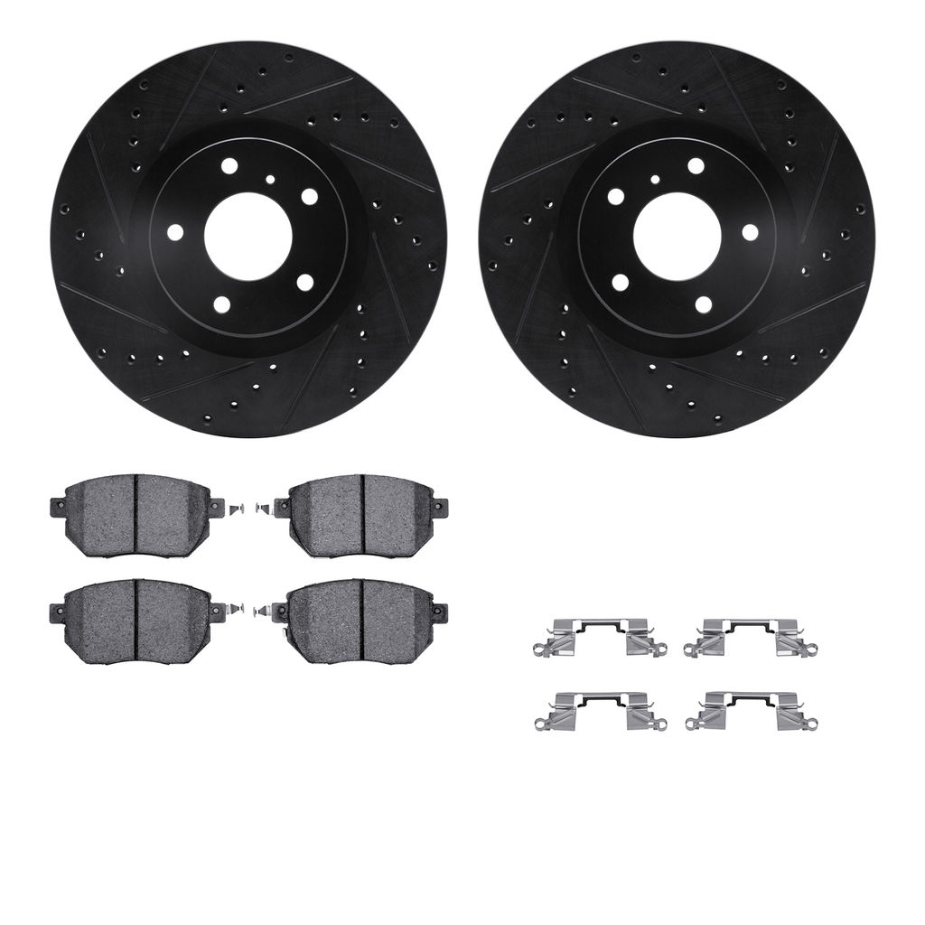 Dynamic Friction 8312-67105 - Brake Kit - Black Zinc Coated Drilled and Slotted Rotors and 3000 Ceramic Brake Pads With Hardware
