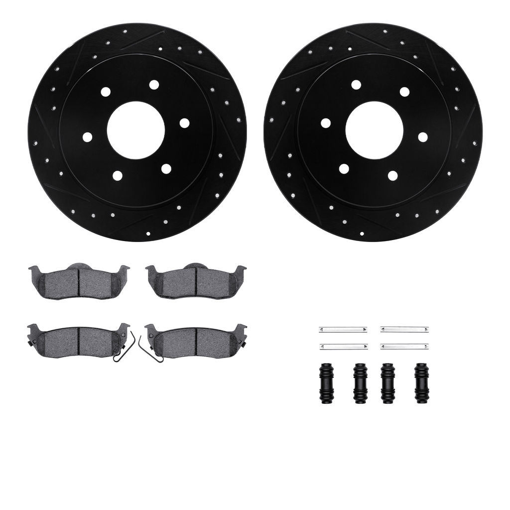 Dynamic Friction 8312-67106 - Brake Kit - Black Zinc Coated Drilled and Slotted Rotors and 3000 Ceramic Brake Pads With Hardware