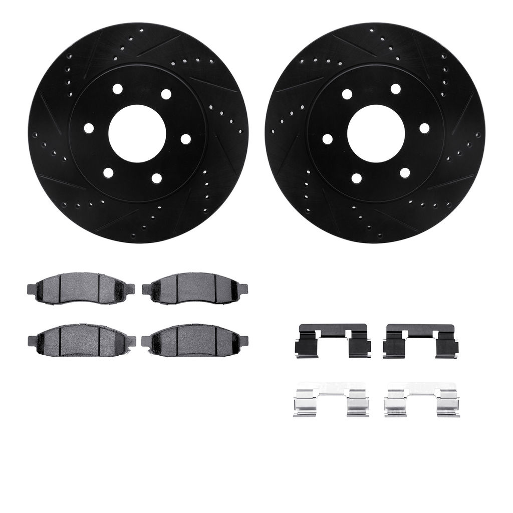 Dynamic Friction 8312-67112 - Brake Kit - Black Zinc Coated Drilled and Slotted Rotors and 3000 Ceramic Brake Pads With Hardware