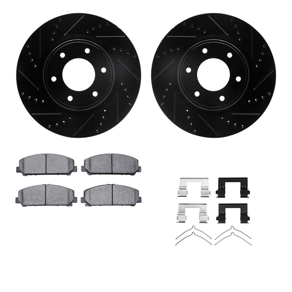 Dynamic Friction 8312-67119 - Brake Kit - Black Zinc Coated Drilled and Slotted Rotors and 3000 Ceramic Brake Pads With Hardware