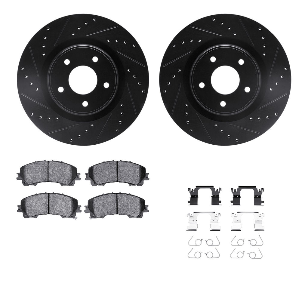 Dynamic Friction 8312-67129 - Brake Kit - Black Zinc Coated Drilled and Slotted Rotors and 3000 Ceramic Brake Pads With Hardware