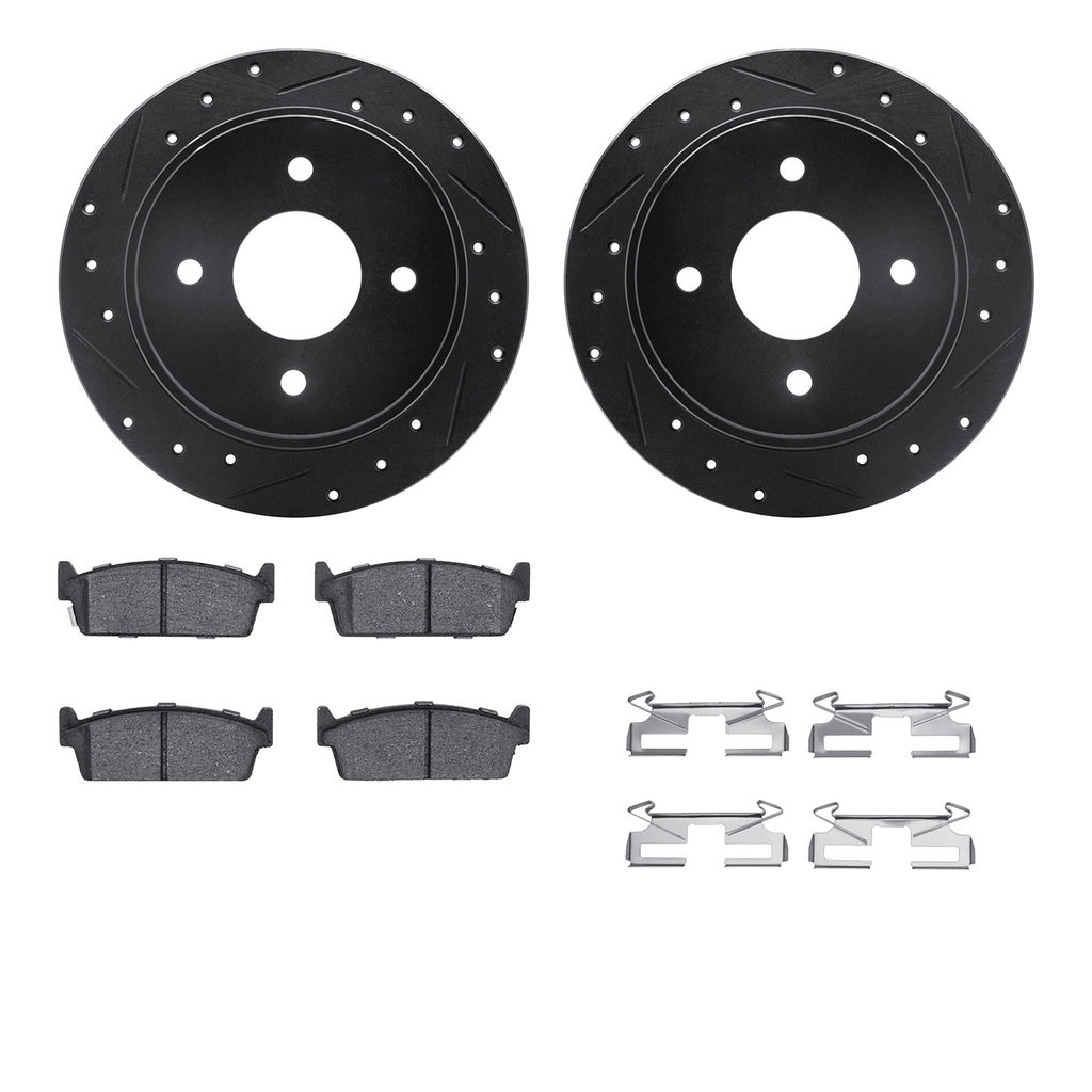 Dynamic Friction 8312-68002 - Brake Kit - Black Zinc Coated Drilled and Slotted Rotors and 3000 Ceramic Brake Pads With Hardware