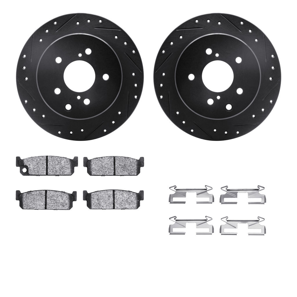 Dynamic Friction 8312-68003 - Brake Kit - Black Zinc Coated Drilled and Slotted Rotors and 3000 Ceramic Brake Pads With Hardware