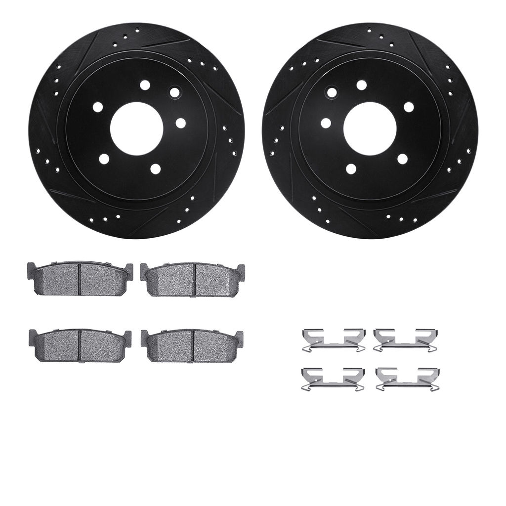 Dynamic Friction 8312-68007 - Brake Kit - Black Zinc Coated Drilled and Slotted Rotors and 3000 Ceramic Brake Pads With Hardware