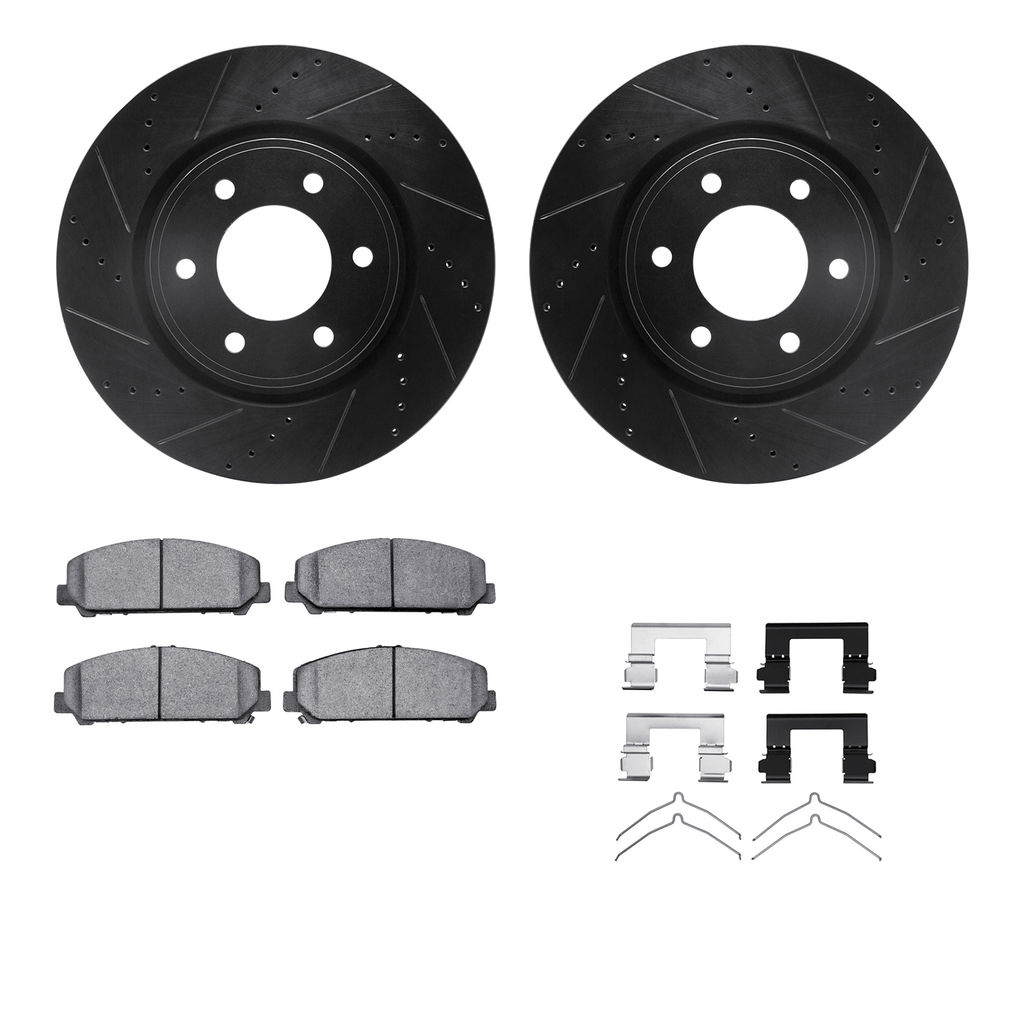 Dynamic Friction 8312-68018 - Brake Kit - Black Zinc Coated Drilled and Slotted Rotors and 3000 Ceramic Brake Pads With Hardware