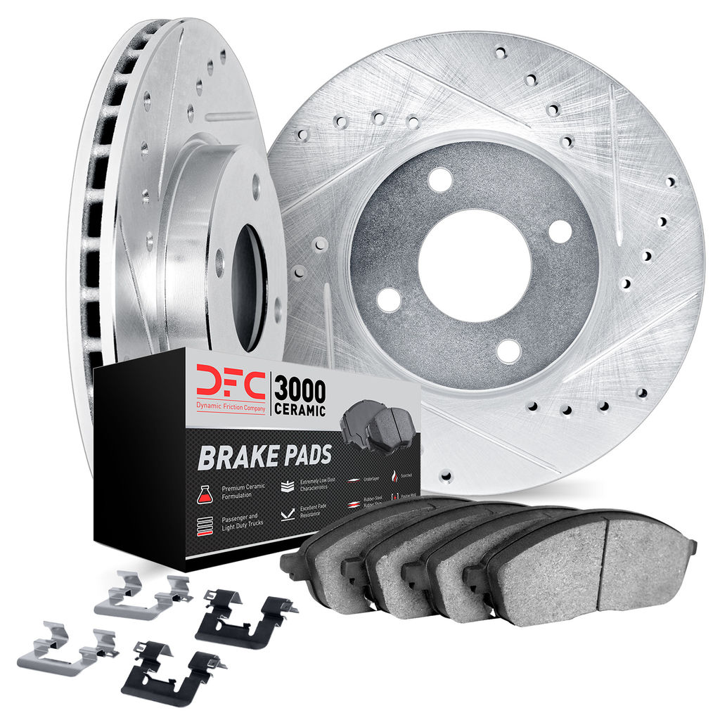 Dynamic Friction 8312-73037 - Brake Kit - Black Zinc Coated Drilled and Slotted  Rotors and 3000 Ceramic Brake Pads With Hardware