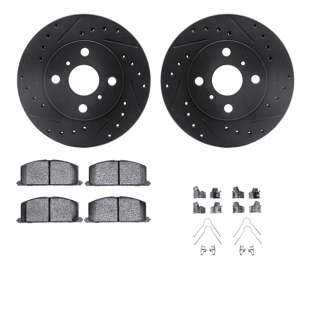 Front DFC Brake Rotors-Drill/Slot-Black with Ceramic Brake Pads and Hardware 