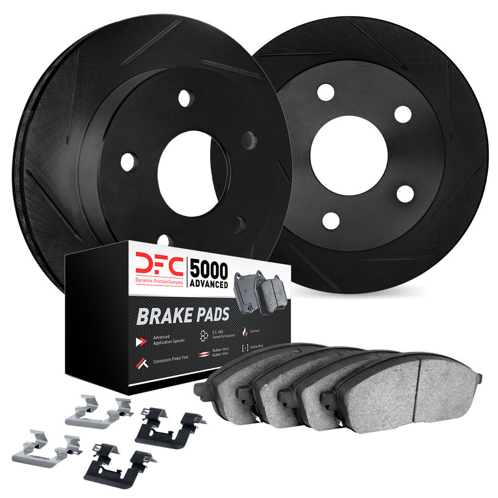 Dynamic Friction 3512-11018 - Brake Kit - Black Zinc Coated Slotted Rotors and 5000 Brake Pads With Hardware
