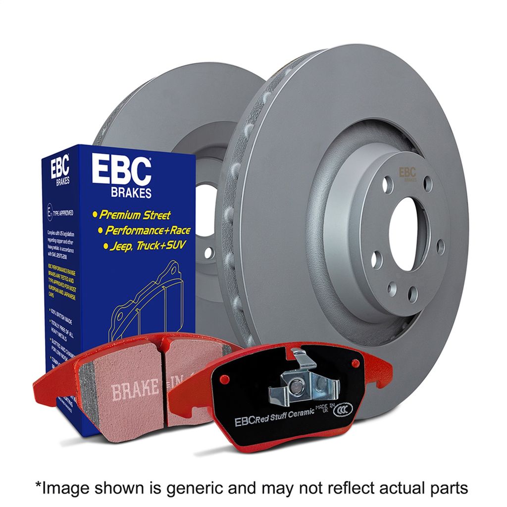 EBC Brakes S12KF1189 - S12 Redstuff Ceramic Brake Pads and Smooth Brake Rotors, Front, 2-Wheel Set