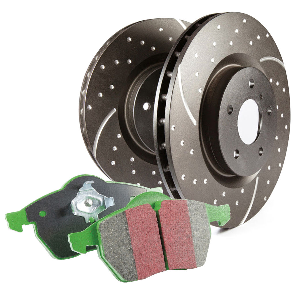 EBC Brakes S10KF1455 - S10 Greenstuff 2000 Brake Pads and GD Slotted and Dimpled Brake Rotors, 2-Wheel Set